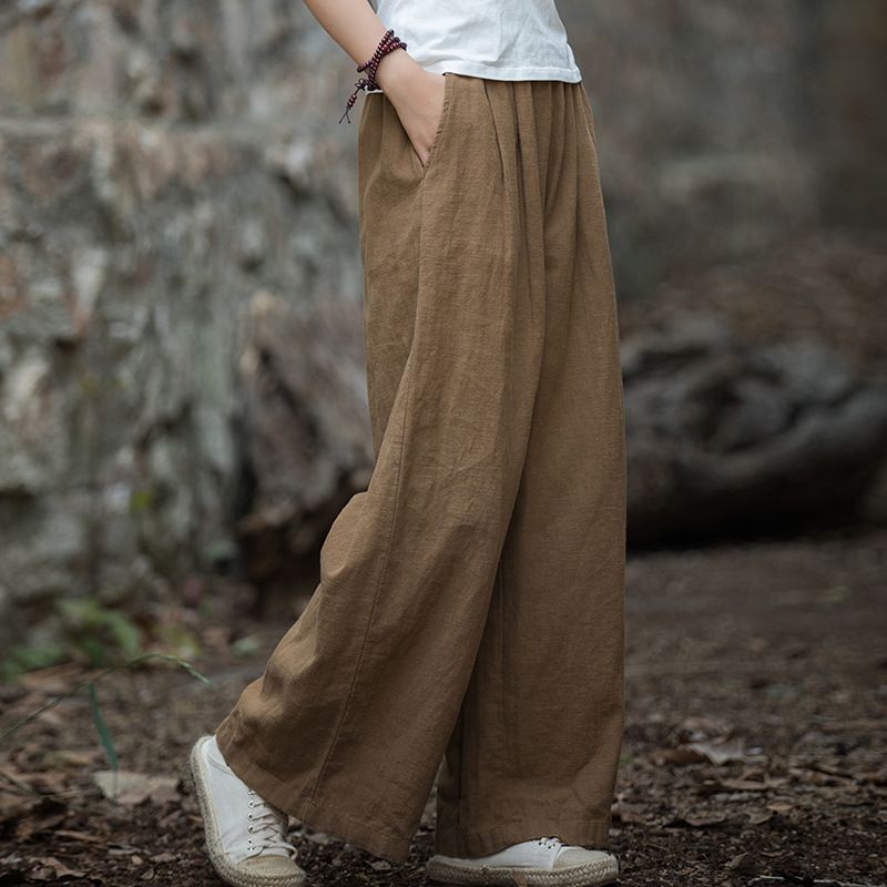 24 spring and summer cotton and linen women's literary retro sand-washed casual large foot mouth pants female linen hundred wide-legged pants