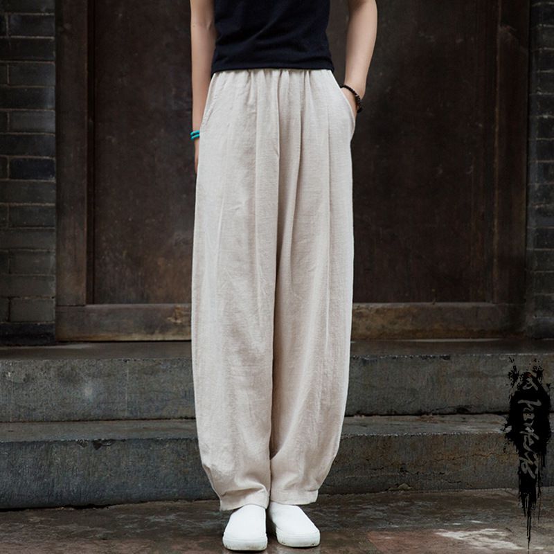 2024 spring and summer new cotton and linen women's literary sandwashed loose cotton and linen thin pants Ms. linen lantern pants
