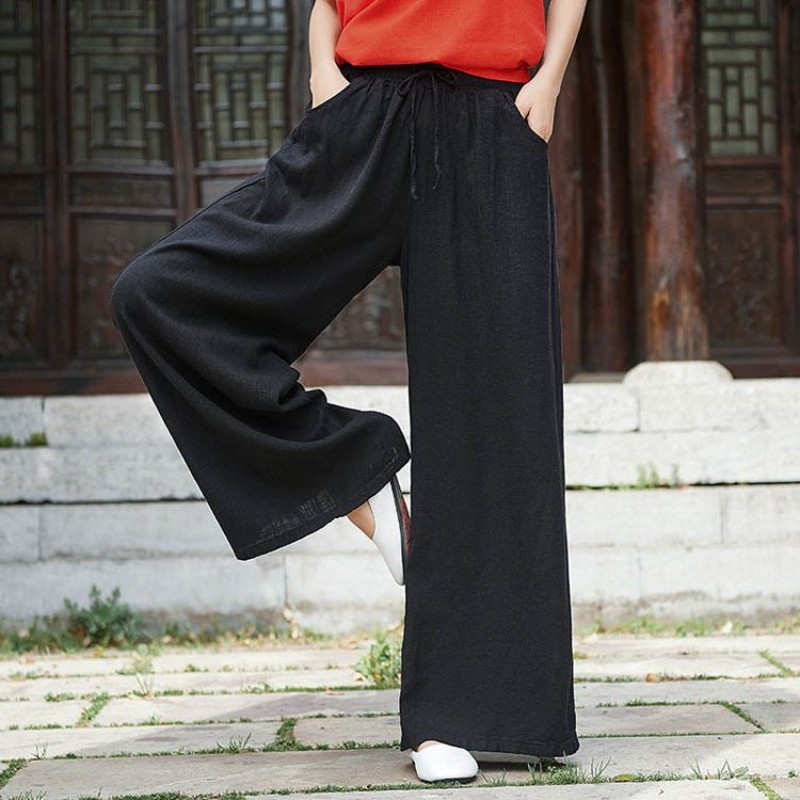 2024 spring and summer Nian Baixiu spinning cotton and linen women's new national style light retro linen Zen women's pants wide-legged pants